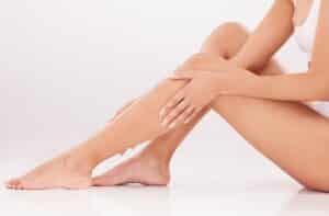Woman's clear, smooth legs after foam sclerotherapy for varicose veins in Walnut Creek, CA