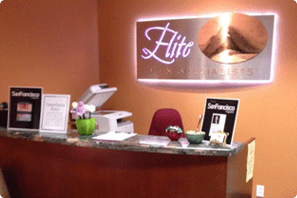 Elite Vein Specialists office, front desk receptionist area